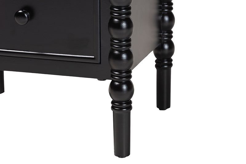 Sophia Classic Black Wood 2-Drawer End Table w/Spindle Legs