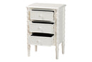 Sophia Classic White Wood 3-Drawer End Table w/Spindle Legs Baxton