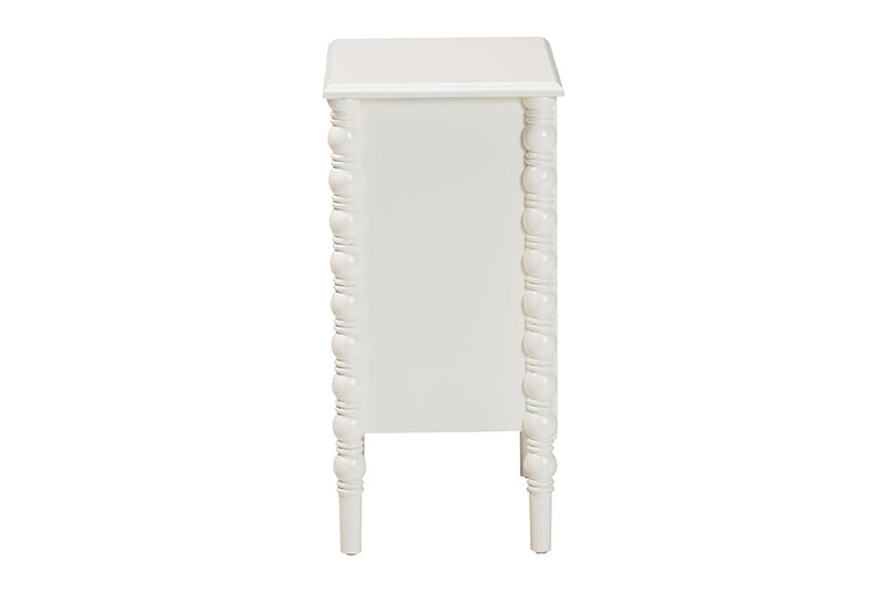 Sophia Classic White Wood 3-Drawer End Table w/Spindle Legs Baxton