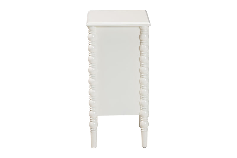 Sophia Classic White Wood 3-Drawer End Table w/Spindle Legs