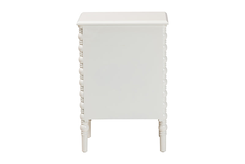 Sophia Classic White Wood 3-Drawer End Table w/Spindle Legs