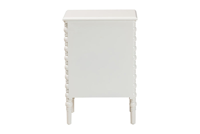 Sophia Classic White Wood 3-Drawer End Table w/Spindle Legs Baxton