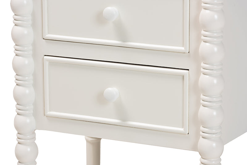 Sophia Classic White Wood 3-Drawer End Table w/Spindle Legs