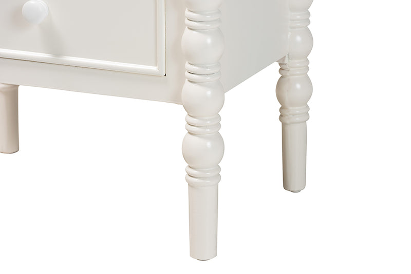 Sophia Classic White Wood 3-Drawer End Table w/Spindle Legs