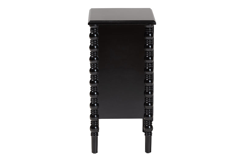 Sophia Classic Black Wood 3-Drawer End Table w/Spindle Legs