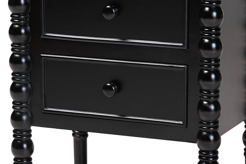 Sophia Classic Black Wood 3-Drawer End Table w/Spindle Legs