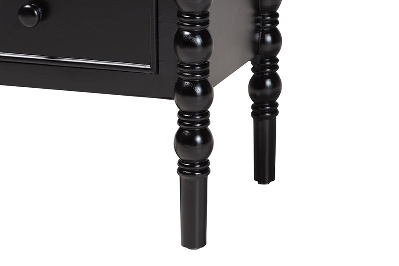 Sophia Classic Black Wood 3-Drawer End Table w/Spindle Legs Baxton
