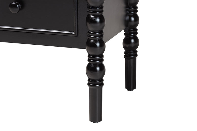 Sophia Classic Black Wood 3-Drawer End Table w/Spindle Legs