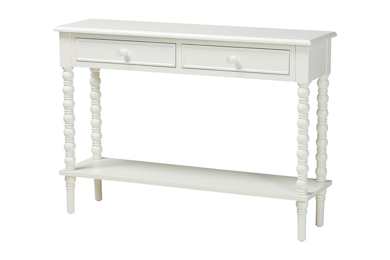 Sophia Classic White Wood 2-Drawer Console Table w/Spindle Legs