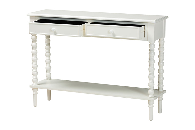 Sophia Classic White Wood 2-Drawer Console Table w/Spindle Legs