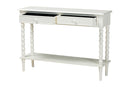 Sophia Classic White Wood 2-Drawer Console Table w/Spindle Legs Baxton