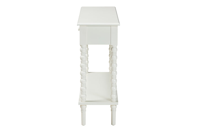 Sophia Classic White Wood 2-Drawer Console Table w/Spindle Legs Baxton