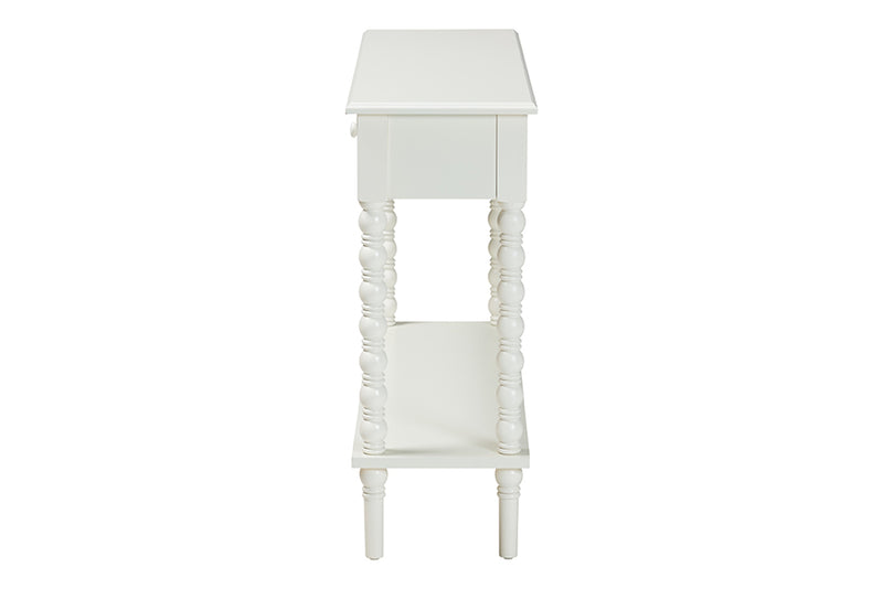 Sophia Classic White Wood 2-Drawer Console Table w/Spindle Legs