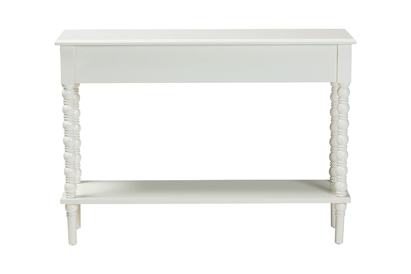 Sophia Classic White Wood 2-Drawer Console Table w/Spindle Legs