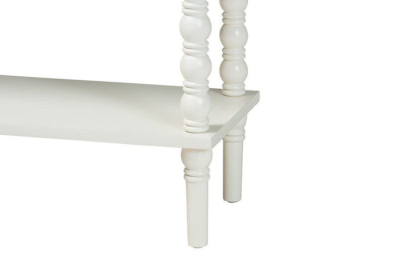 Sophia Classic White Wood 2-Drawer Console Table w/Spindle Legs Baxton