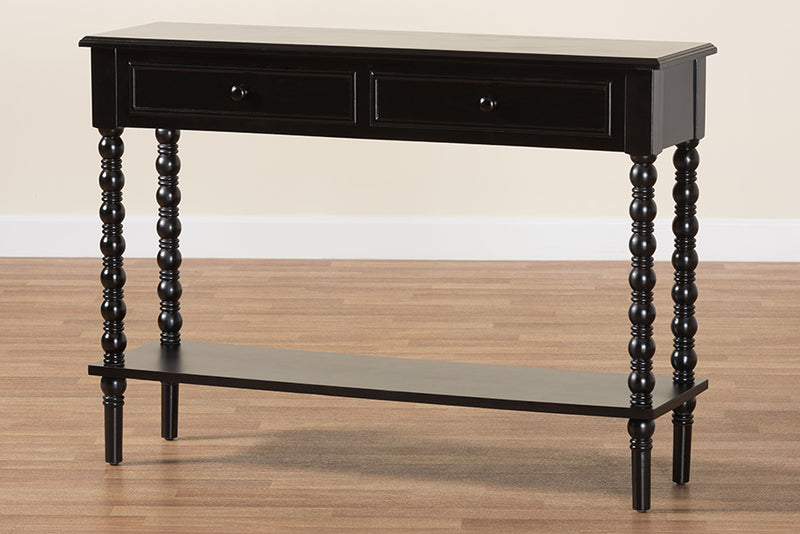 Sophia Classic Black Wood 2-Drawer Console Table w/Spindle Legs