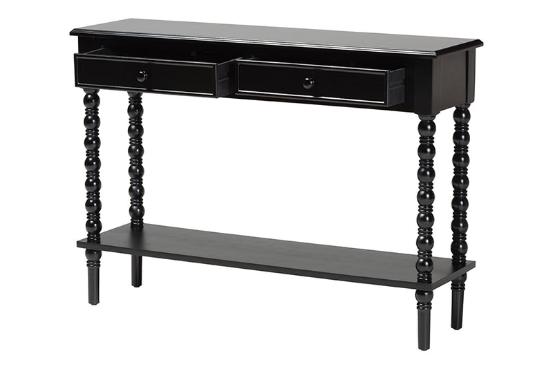 Sophia Classic Black Wood 2-Drawer Console Table w/Spindle Legs