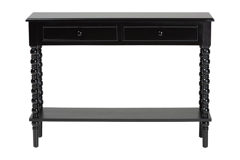 Sophia Classic Black Wood 2-Drawer Console Table w/Spindle Legs