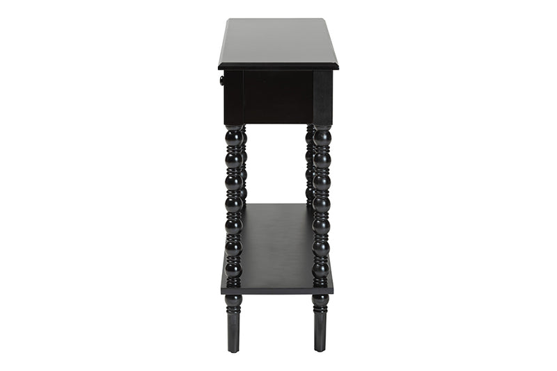 Sophia Classic Black Wood 2-Drawer Console Table w/Spindle Legs