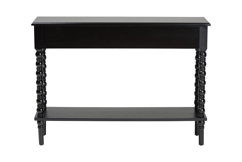 Sophia Classic Black Wood 2-Drawer Console Table w/Spindle Legs