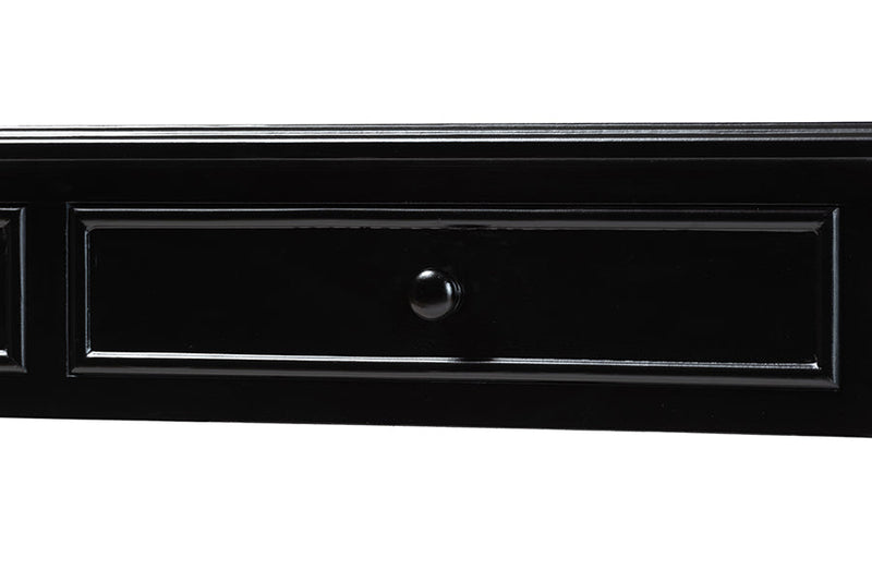 Sophia Classic Black Wood 2-Drawer Console Table w/Spindle Legs Baxton