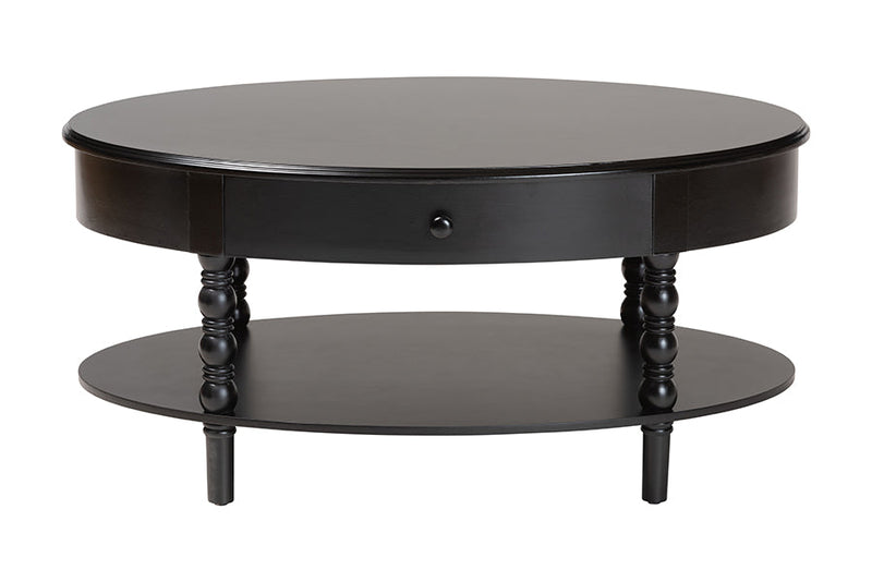 Sophia Classic Black Wood 1-Drawer Coffee Table w/Spindle Legs Baxton