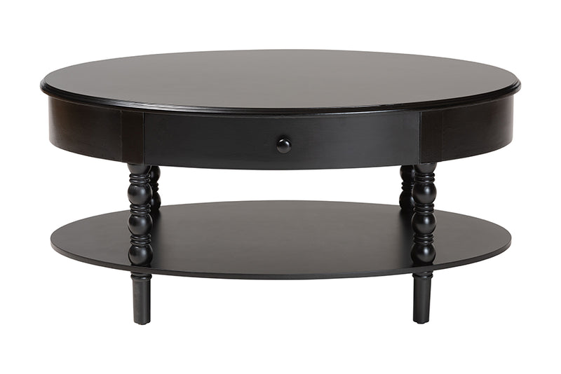 Sophia Classic Black Wood 1-Drawer Coffee Table w/Spindle Legs