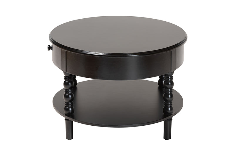 Sophia Classic Black Wood 1-Drawer Coffee Table w/Spindle Legs