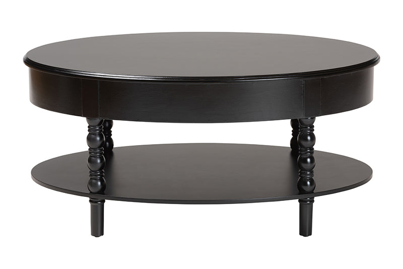 Sophia Classic Black Wood 1-Drawer Coffee Table w/Spindle Legs