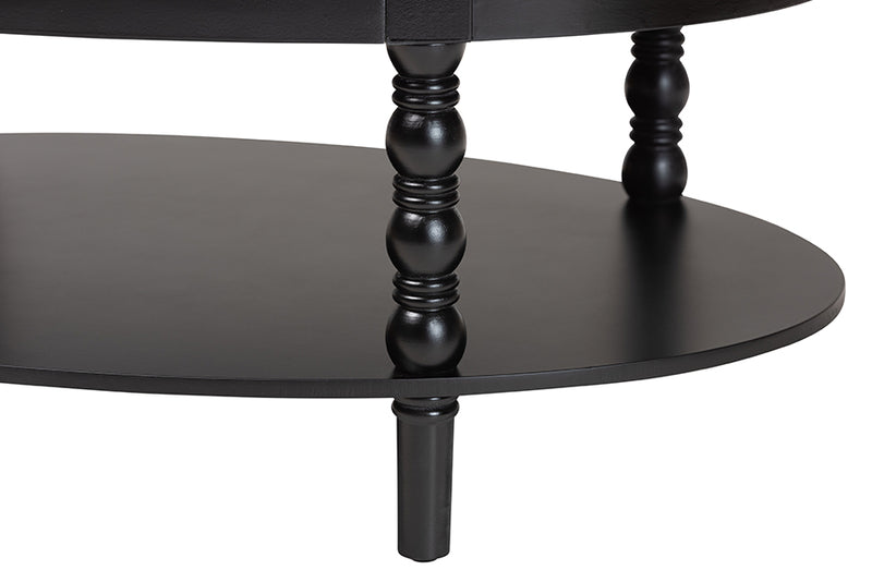 Sophia Classic Black Wood 1-Drawer Coffee Table w/Spindle Legs