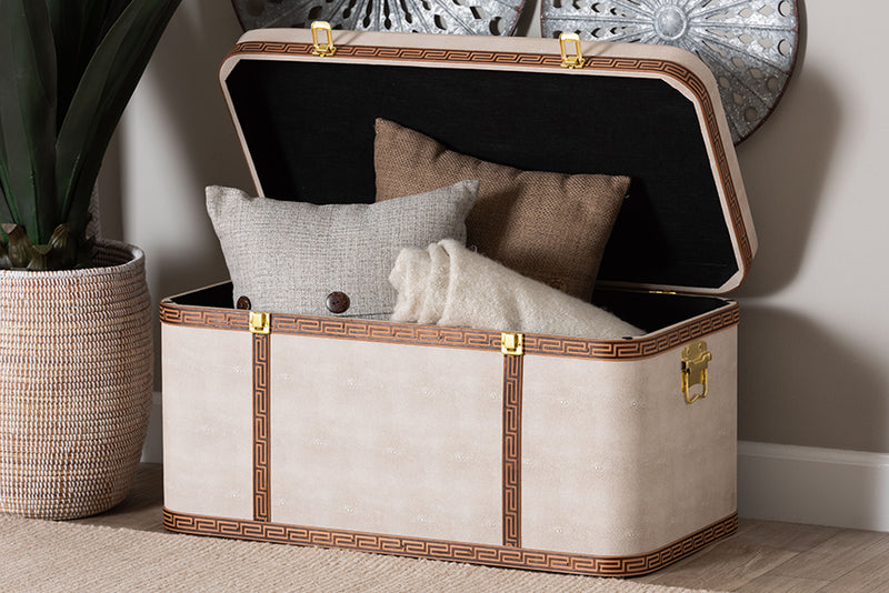 Benjamin Modern Transitional Beige Faux Shagreen Storage Trunk