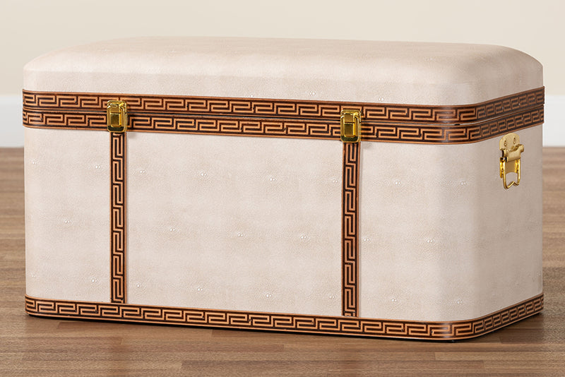 Benjamin Modern Transitional Beige Faux Shagreen Storage Trunk