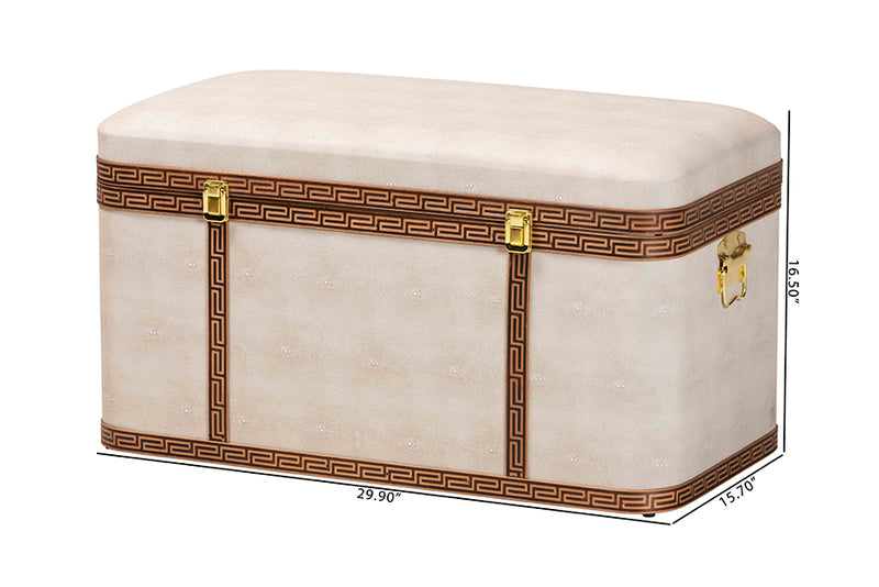 Benjamin Modern Transitional Beige Faux Shagreen Storage Trunk