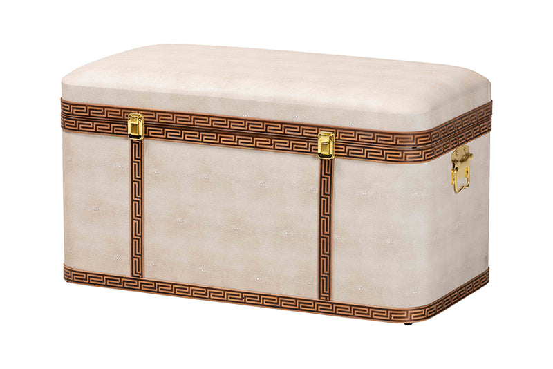 Benjamin Modern Transitional Beige Faux Shagreen Storage Trunk