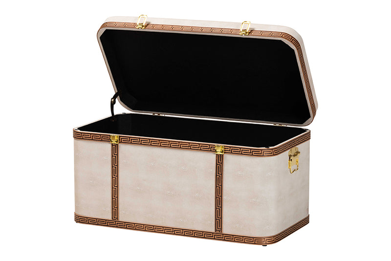 Benjamin Modern Transitional Beige Faux Shagreen Storage Trunk