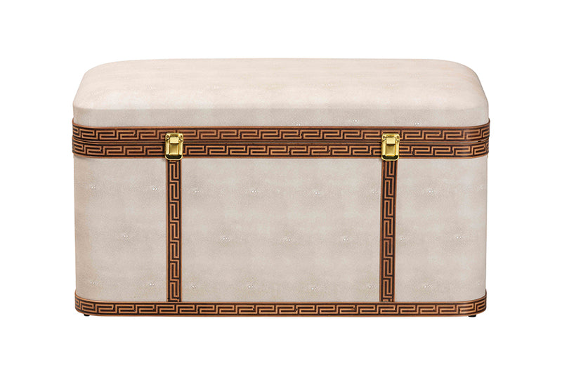 Benjamin Modern Transitional Beige Faux Shagreen Storage Trunk