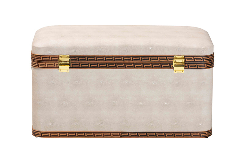 Benjamin Modern Transitional Beige Faux Shagreen Storage Trunk