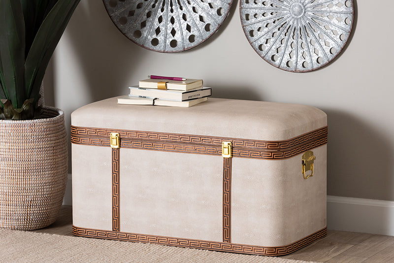 Benjamin Modern Transitional Beige Faux Shagreen Storage Trunk