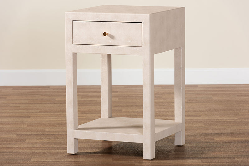 Cardinal Modern Beige Faux Shagreen 1-Drawer End Table