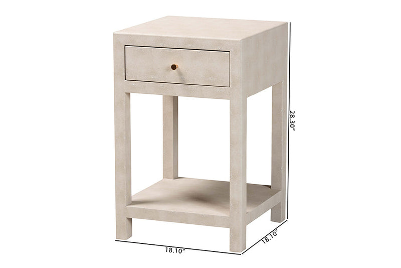 Cardinal Modern Beige Faux Shagreen 1-Drawer End Table Baxton