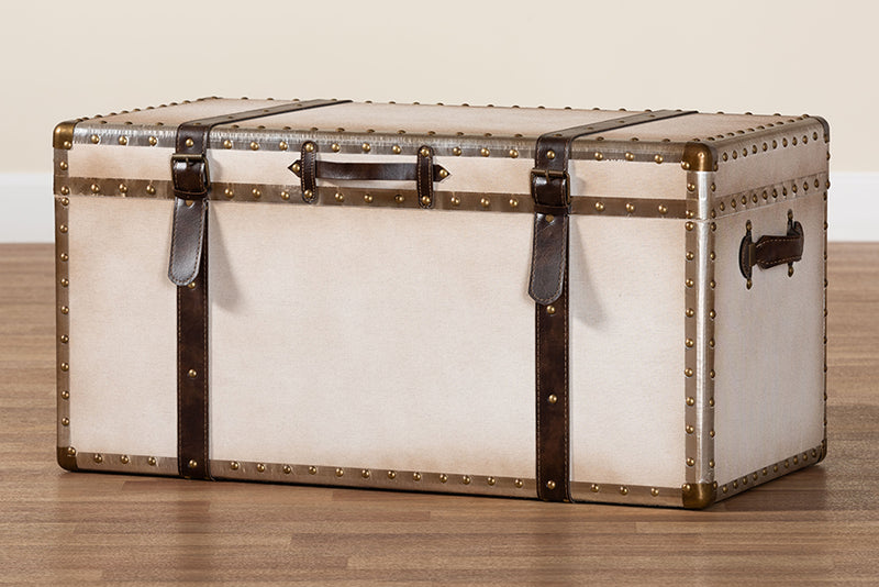 Eira Vintage Weathered White Canvas Storage Trunk