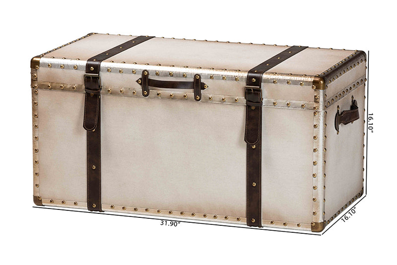 Eira Vintage Weathered White Canvas Storage Trunk