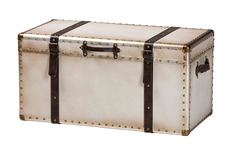 Eira Vintage Weathered White Canvas Storage Trunk