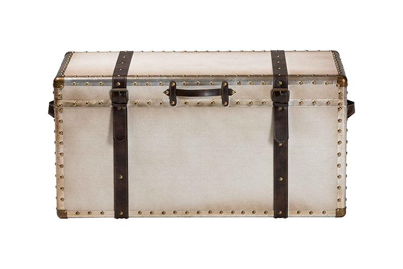 Eira Vintage Weathered White Canvas Storage Trunk