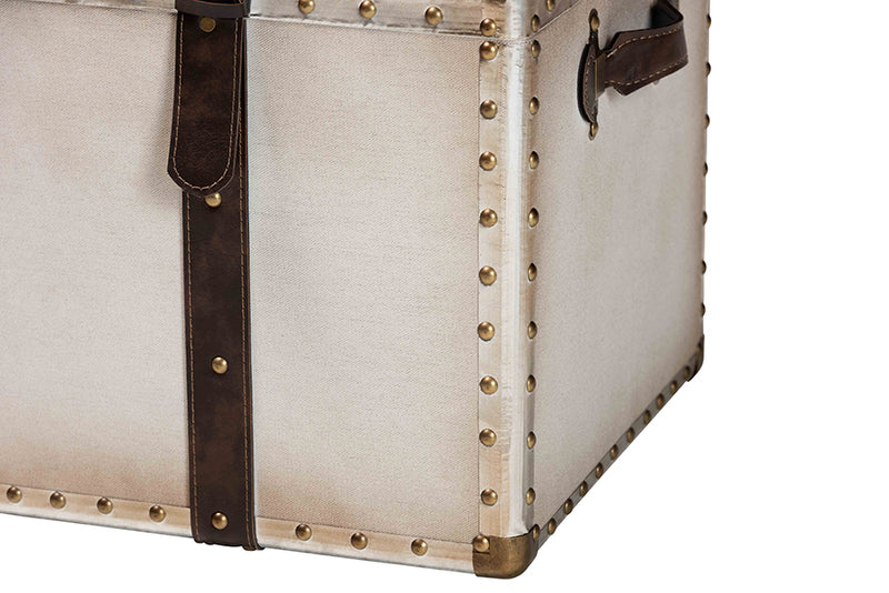 Eira Vintage Weathered White Canvas Storage Trunk