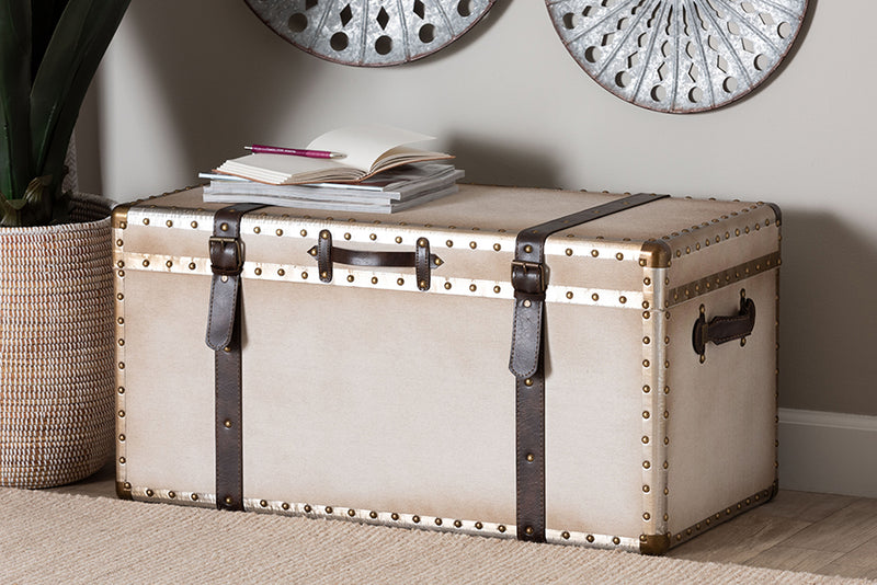 Eira Vintage Weathered White Canvas Storage Trunk