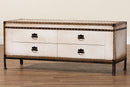 Vera Weathered White Canvas 4-Drawer Storage Bench Baxton