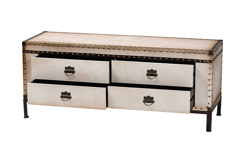 Vera Vintage Weathered White Canvas 4-Drawer Storage Bench