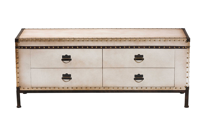 Vera Vintage Weathered White Canvas 4-Drawer Storage Bench