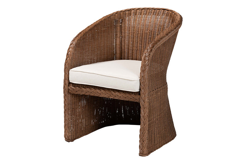 Palm Bohemian Peanut Brown Braided Rattan Arm Chair Baxton